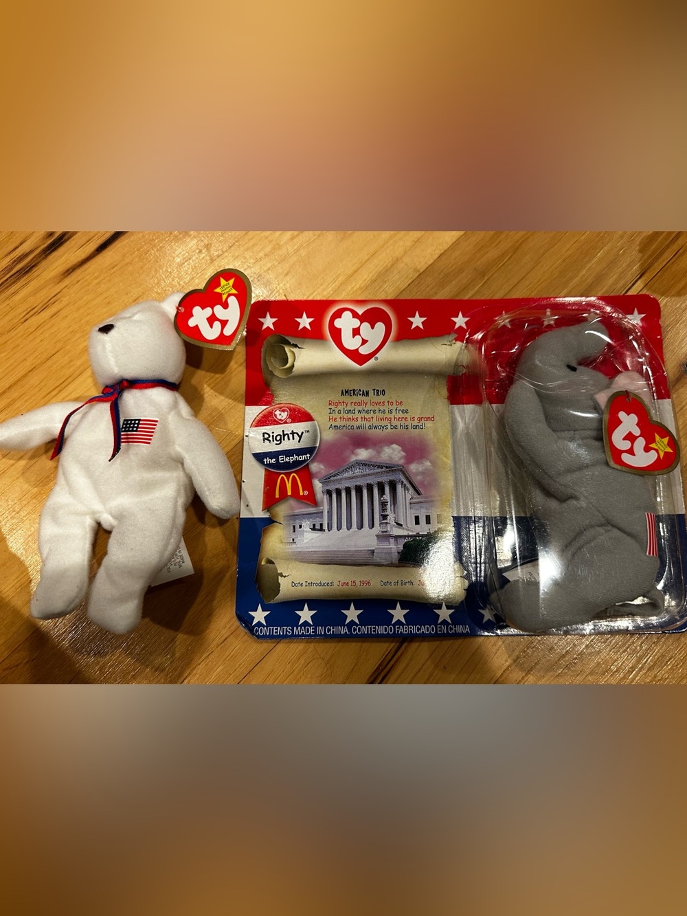 Ty Righty the Elephant NWT & Liberty Bear beanie babies collectibles